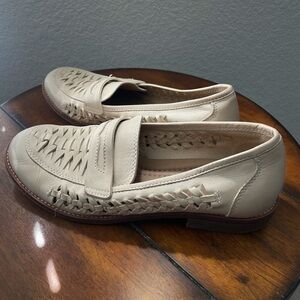 Cream Woven Leather Slip-On Loafers